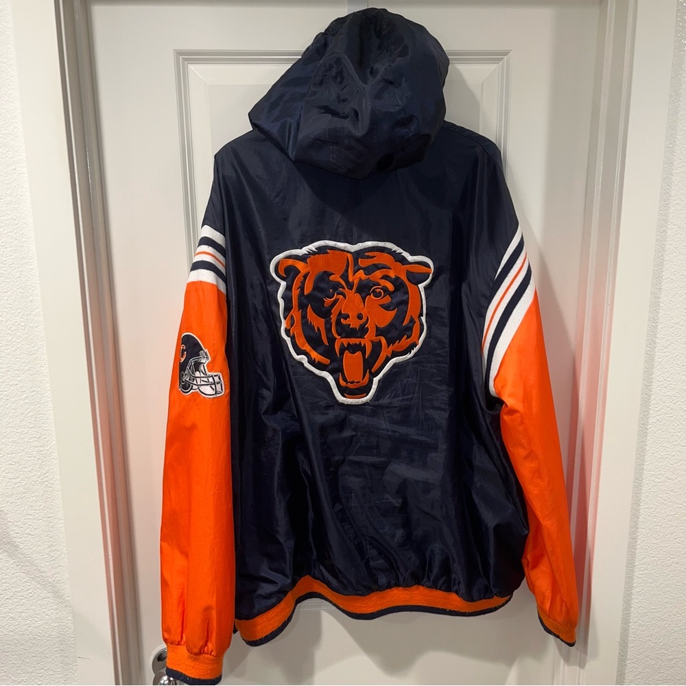 Vtg 90’s NFL Chicago Bears hooded Jacket Windbreaker 1/4 Zip Logo Men Size XXL